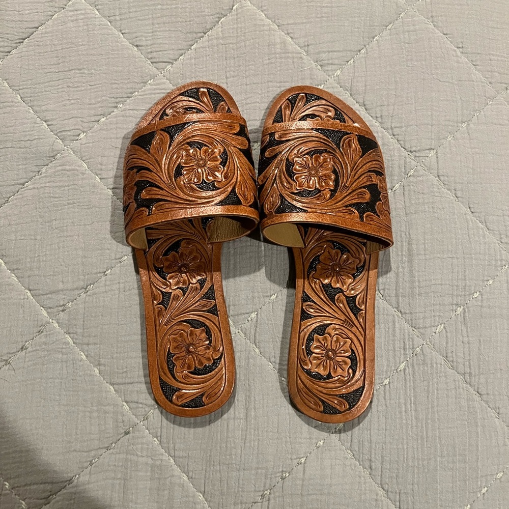 Tooled leather sandals